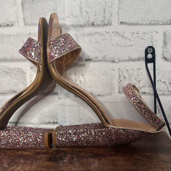 Herstyle Sequins Open Toe Pumps 4” Dress Formal Dance Party Size 7 - Picture 9 of 15